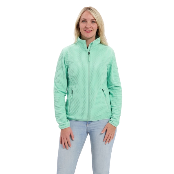 Model met fleecevest Nola turquoise