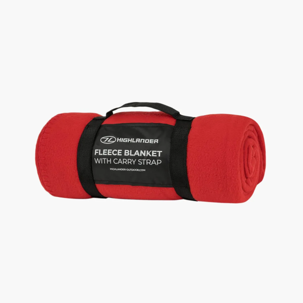 Fleece deken met draagband rood